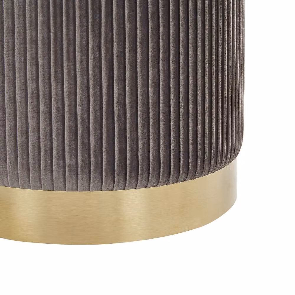 Wyld and Coco Set of 2 Grey Velvet Cylindrical Storage Pouffes with Gold Metal Base – 5