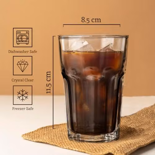 Orsina Set of 4 Geometric Transparent Glass Tumblers, 360ml – 2