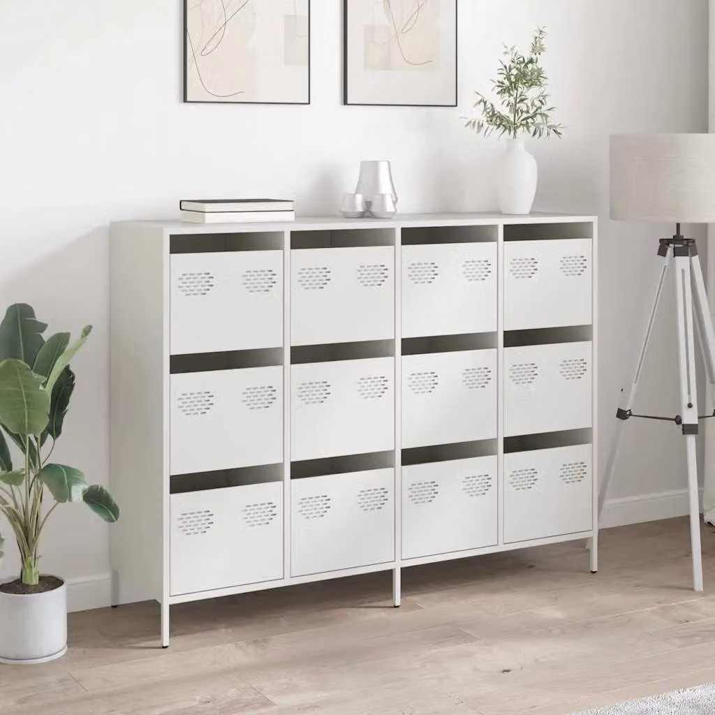 Berkfield Home White Matt Metal Sideboard W: 135 cm, D: 39 cm, H: 103.5 cm – 2