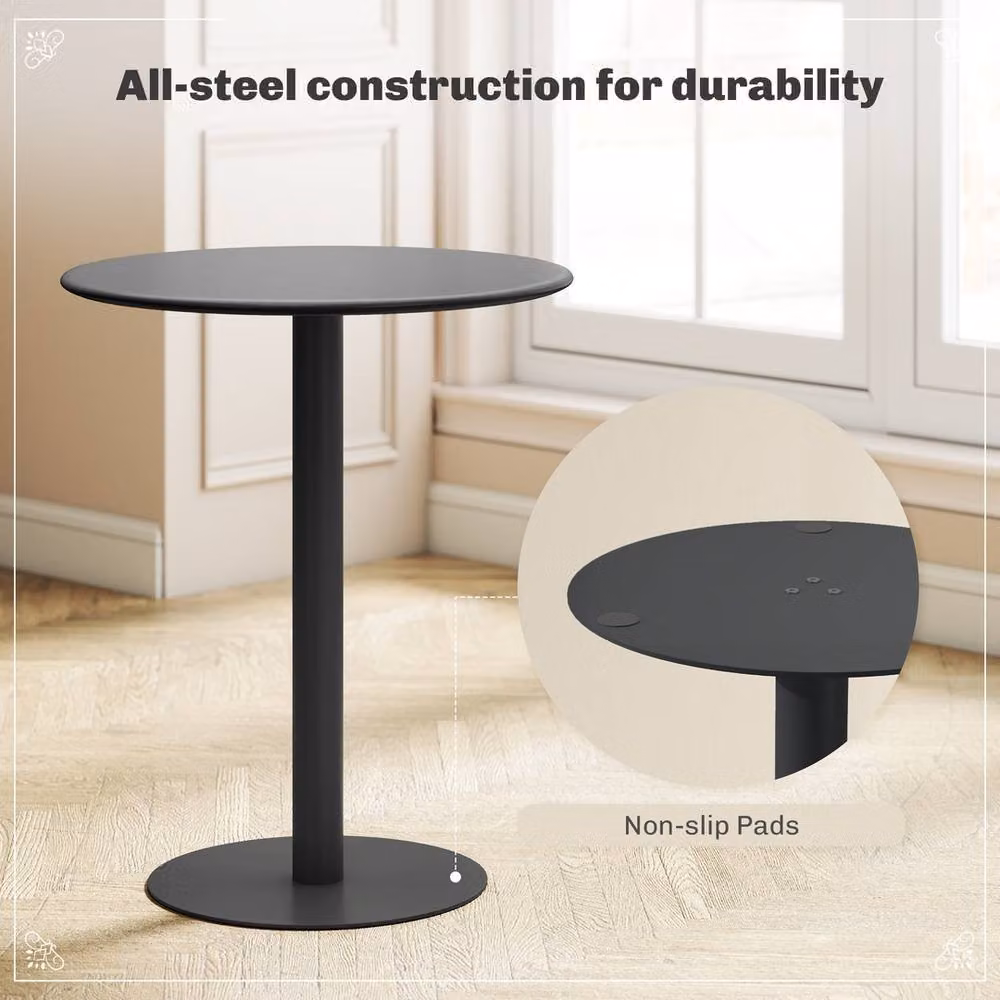 FORGEVIO Modern Round Dining Table with Black Metal Base, Diameter: 60 cm, Height: 72 cm – 2