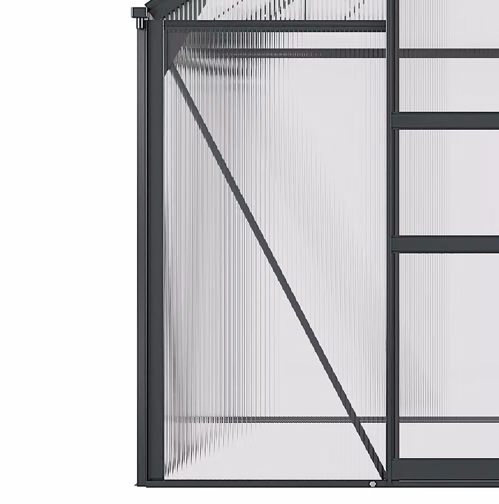 STILVORA Grey Aluminium Polycarbonate Greenhouse with Sliding Door, Window and Rain Gutter, W/D/H: 182.88 x 182.88 x 190 cm – 8