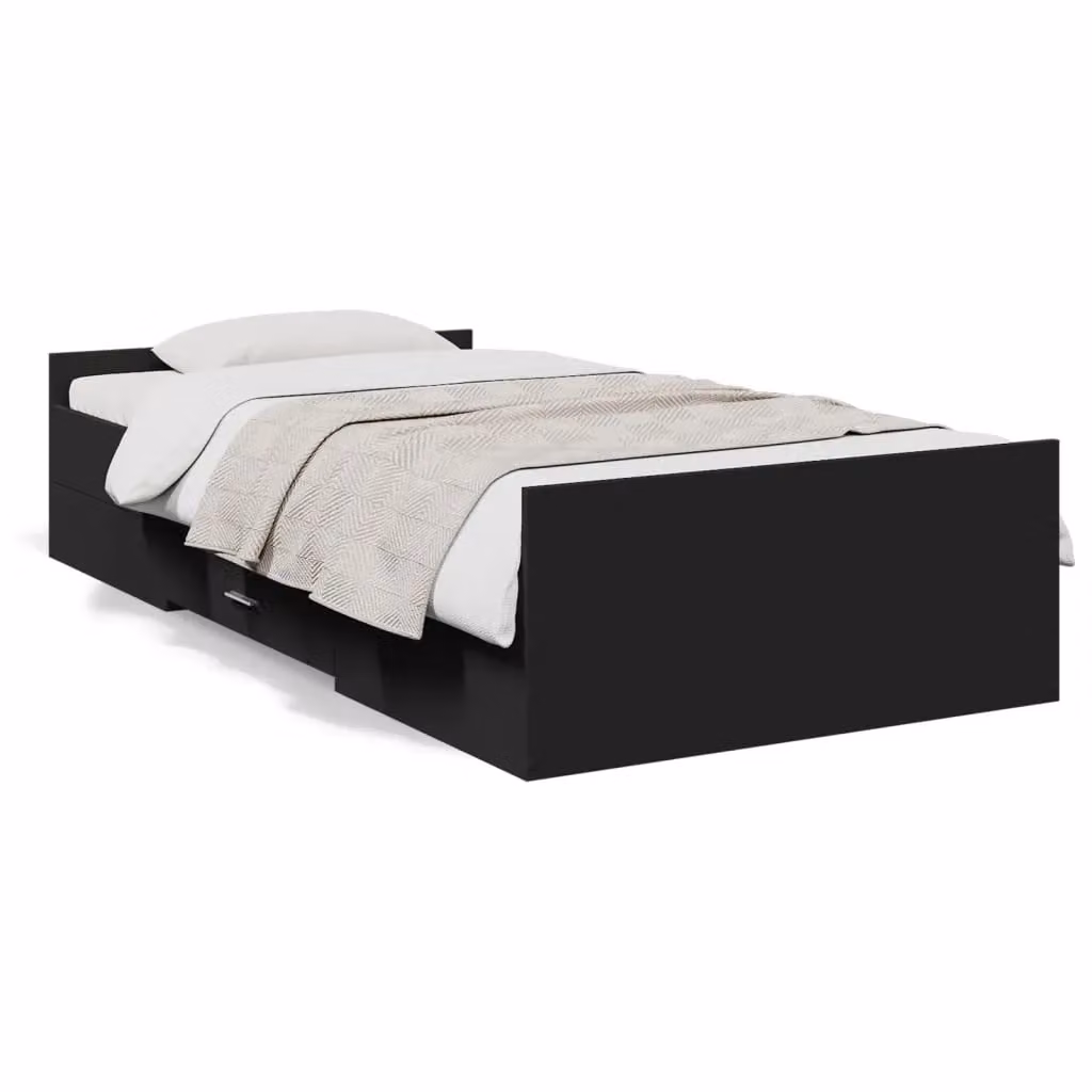 Berkfield Home Small Single Bed Frame with Drawers, Black, W: 75 cm, L: 190 cm – 2