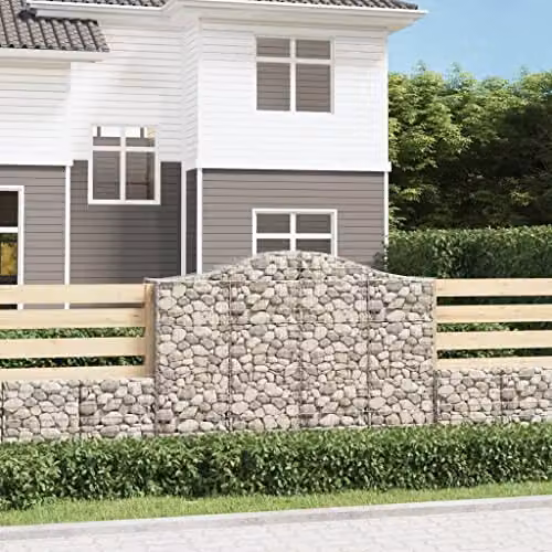vidaXL 7-Piece Arched Gabion Baskets in Silver Galvanised Steel, W/D/H: 200 x 50 x 140/160 cm – 2