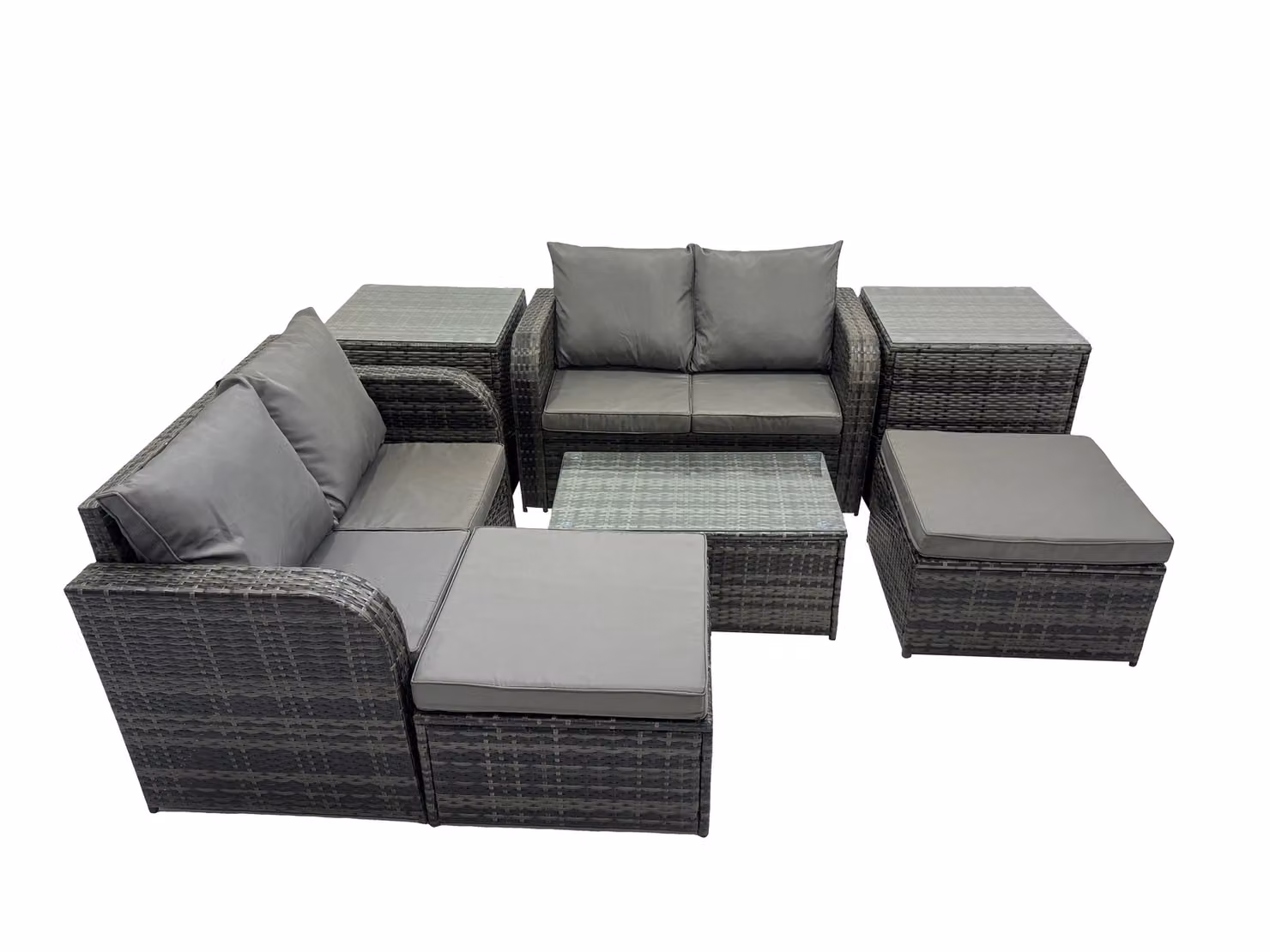 Fimous 6 Seater Outdoor Rattan Furniture Set in Dark Grey with 2 Seater Sofa, Coffee Table and Ottoman – 2