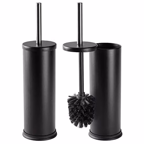 Harbour Housewares Matte Black Stainless Steel Toilet Brush and Holder Set of 2