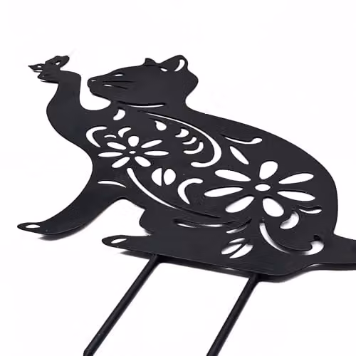 Nicoman Metal Cat Silhouette Garden Ornament with Floral Pattern, Black – 3