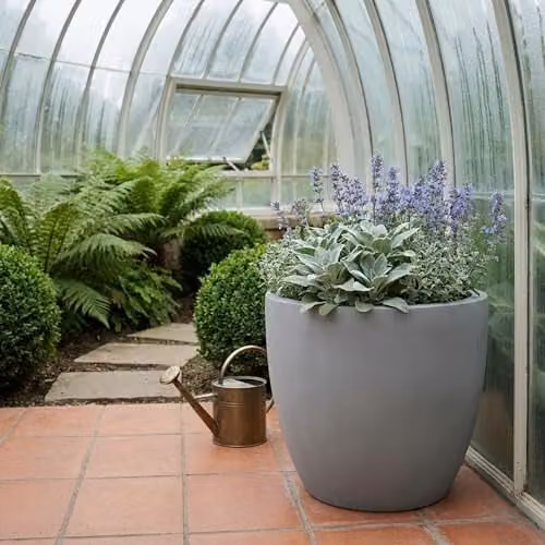 IDEALIST Set of 3 Grey Reinforced Stone Round Plant Pots, 50cm, 88l – 4