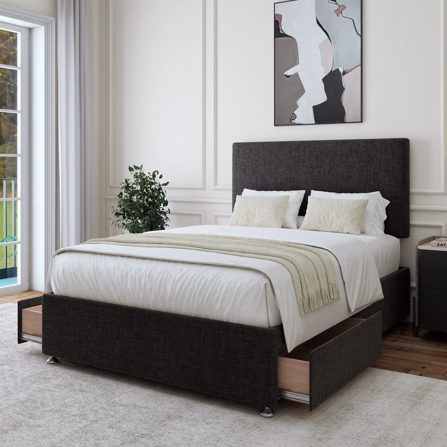 Bedmaster Linen 2 Drawer Divan Base and Plain Headboard in Mauve, W/D/H: 180 x 200 cm