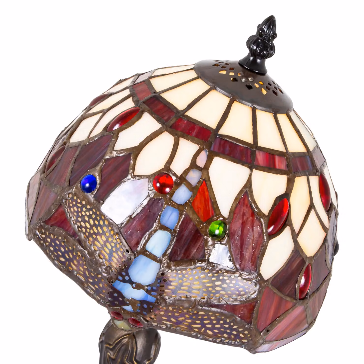 Happy Homewares Hand Crafted Stained Glass Dragonfly Tiffany Table Lamp in Red and Multicolour with Bronze Base – 2