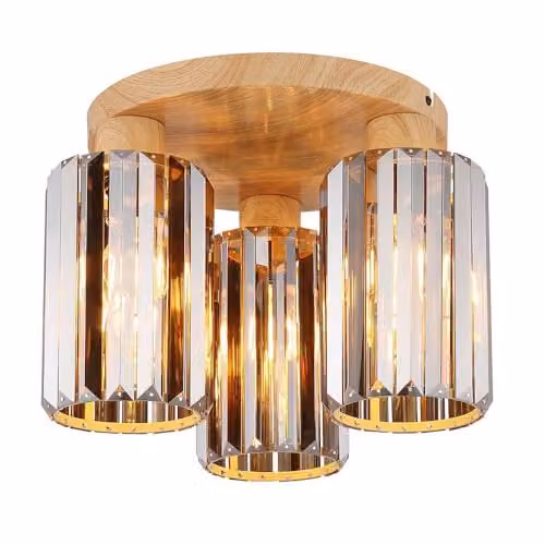 Netlighting Run Shade Cluster Ceiling Light with Brown Wood Look and Smoke Crystals, 3x E27