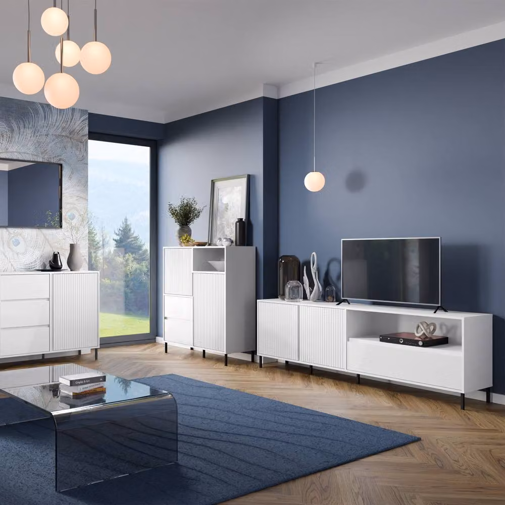 Furniture To Go Avenale TV Cabinet with 2 Doors and 1 Drawer in Alpine White High Gloss – 3