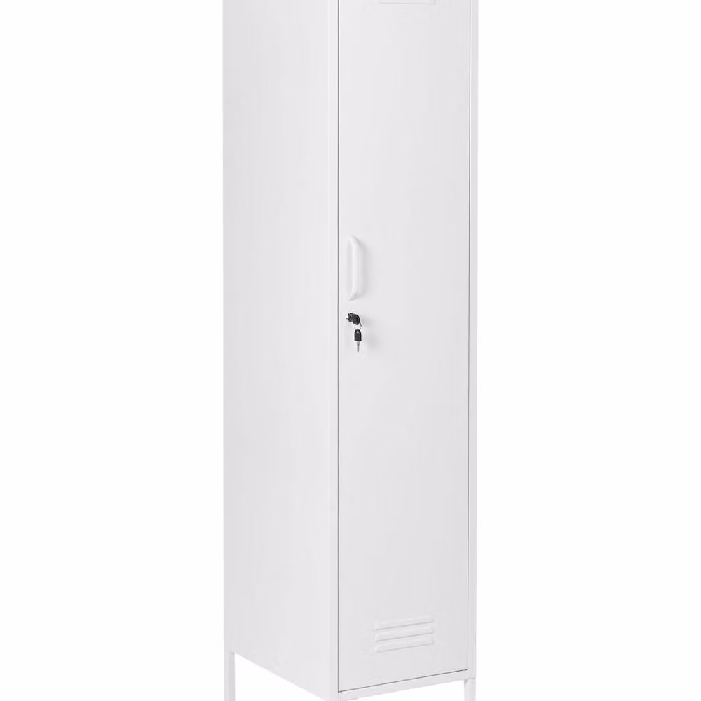 Wyld and Coco White Metal Lockable Storage Cabinet with Hinged Doors, Internal Shelves and Hanging Rod – 2
