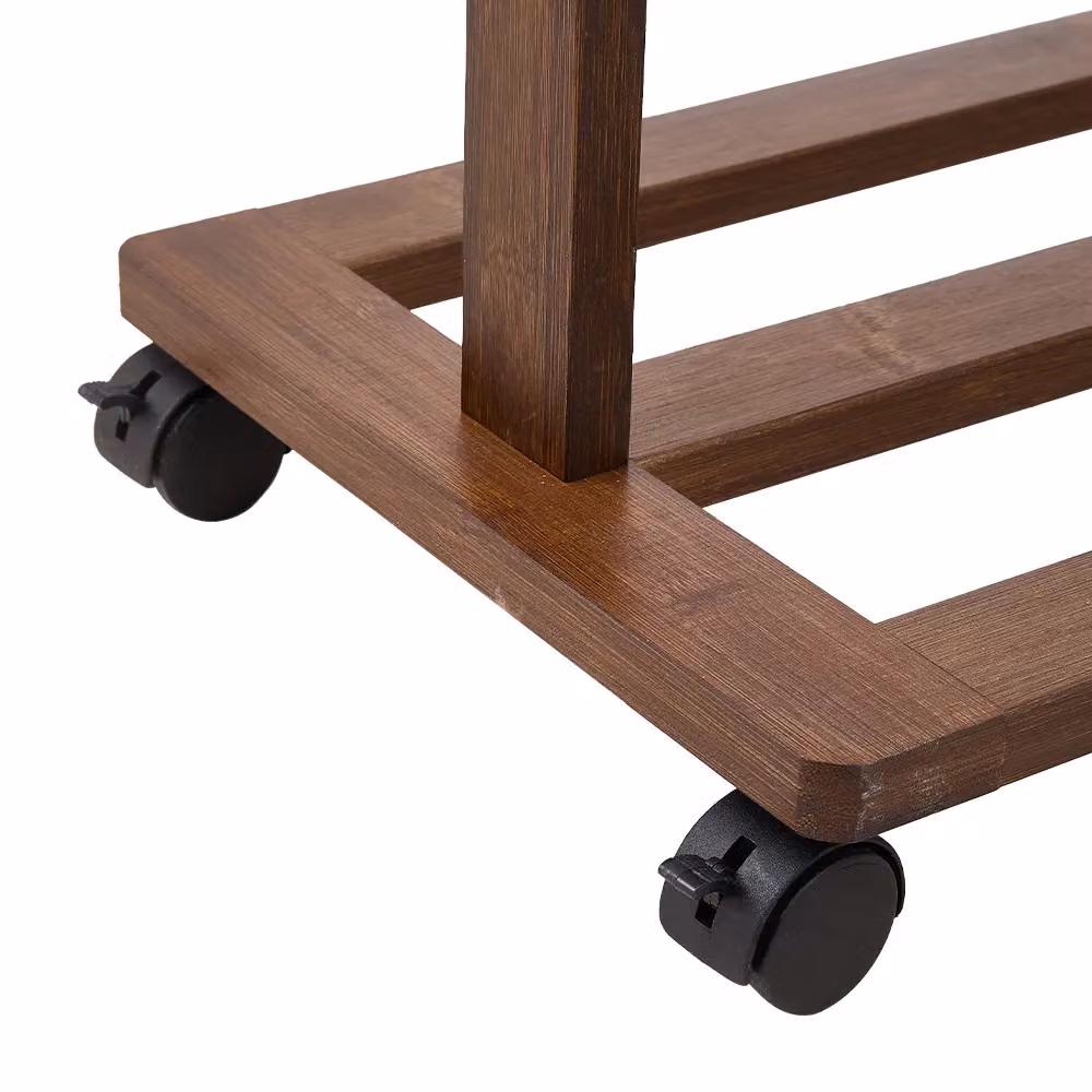 Living and Home Bamboo Rolling Clothes Garment Rack with 2-tier Shelves and Wheels, Brown – 3