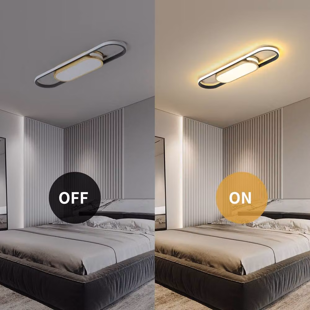 NIVOR 24W Linear Dimmable LED Ceiling Light with Remote Control in Gold/Brass – 3