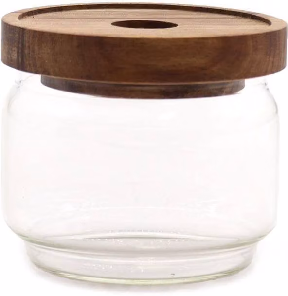 KDMD Cottage Bamboo Glass Jar in Transparent, Diameter: 7 cm