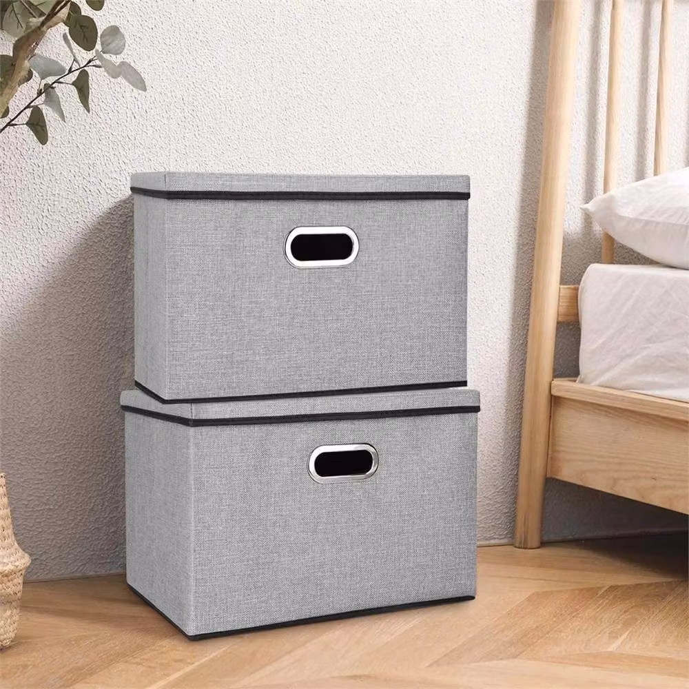 Nordara 2-Piece Foldable Fabric Storage Boxes with Lids, Grey, W: 45 cm, D: 30 cm, H: 30 cm – 4