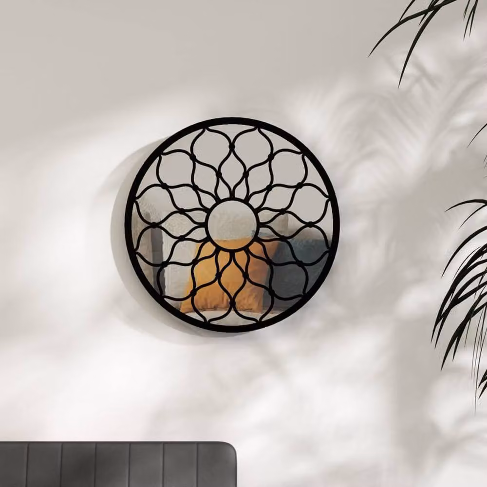 Berkfield Home Round Metal Wall Mirror in Black, Diameter: 40 cm, Depth: 3 cm – 2