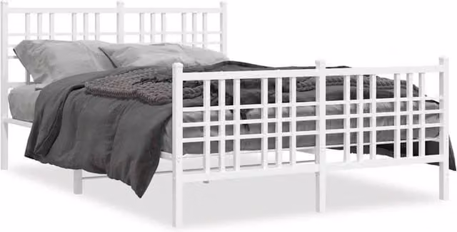 Berkfield Home Metal Bed Frame with Footboard, White, W/D/H: 120 x 190 cm