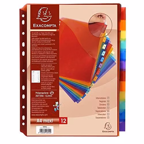 Exacompta Translucent Plastic A4 Dividers with 12 Blank Tabs – 1