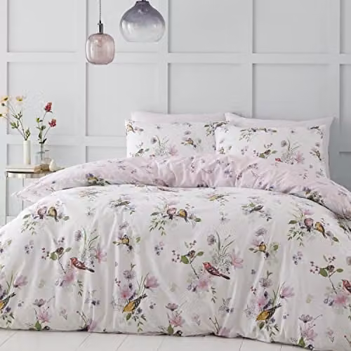 Catherine Lansfield Songbird Single Duvet Cover Set with Pillowcase, Pink, W/D/H: 135 x 200 cm, Pillowcase: 50 x 75 cm
