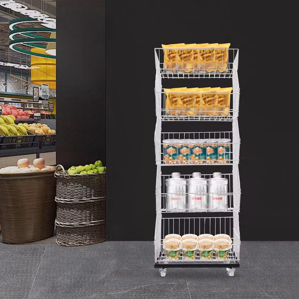 EONLION 5-Tier Metal Retail Display Rack for Fruit and Vegetables in White, Width: 100 cm – 4