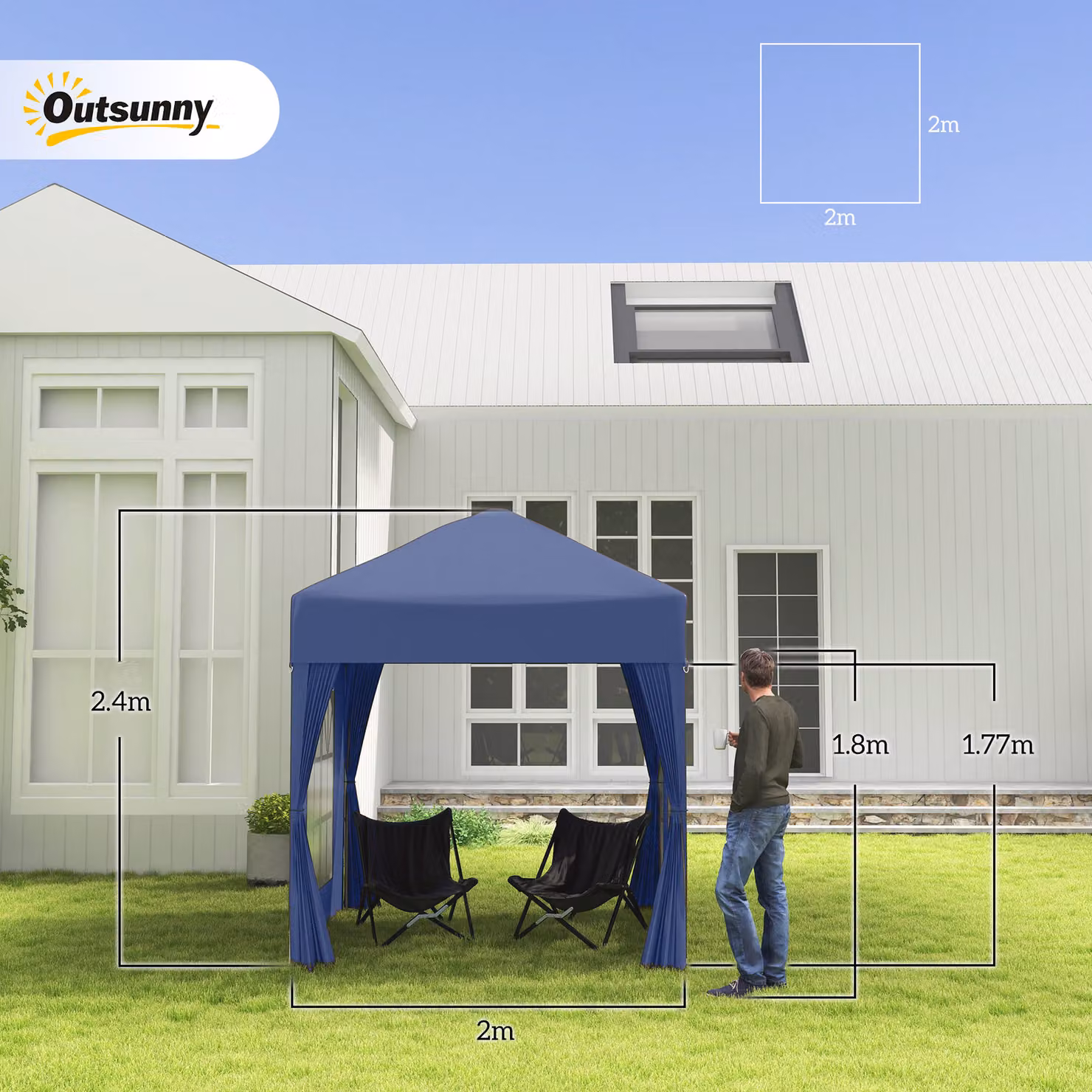 Outsunny Blue Waterproof Gazebo with Removable Walls and Carry Bag, W: 200 cm, D: 200 cm, H: 240 cm – 3