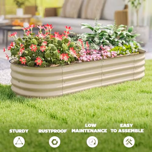 Outsunny Galvanised Steel Raised Garden Bed, White, W/D/H: 279 x 62 x 30 cm – 5