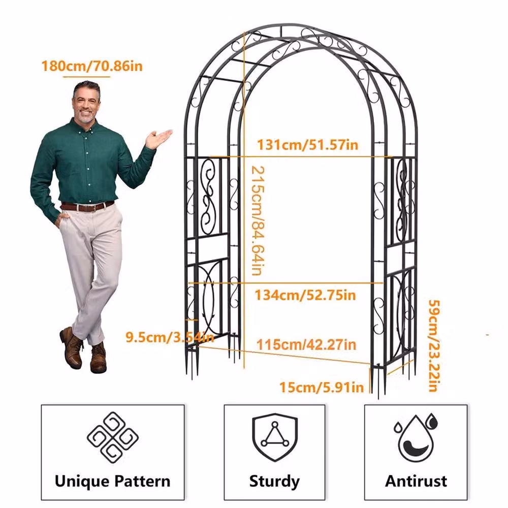 NESTLUNE XL Metal Garden Arch Arbour Trellis for Climbing Plants, Black, W: 15 cm x D: 15 cm x H: 100 cm – 2