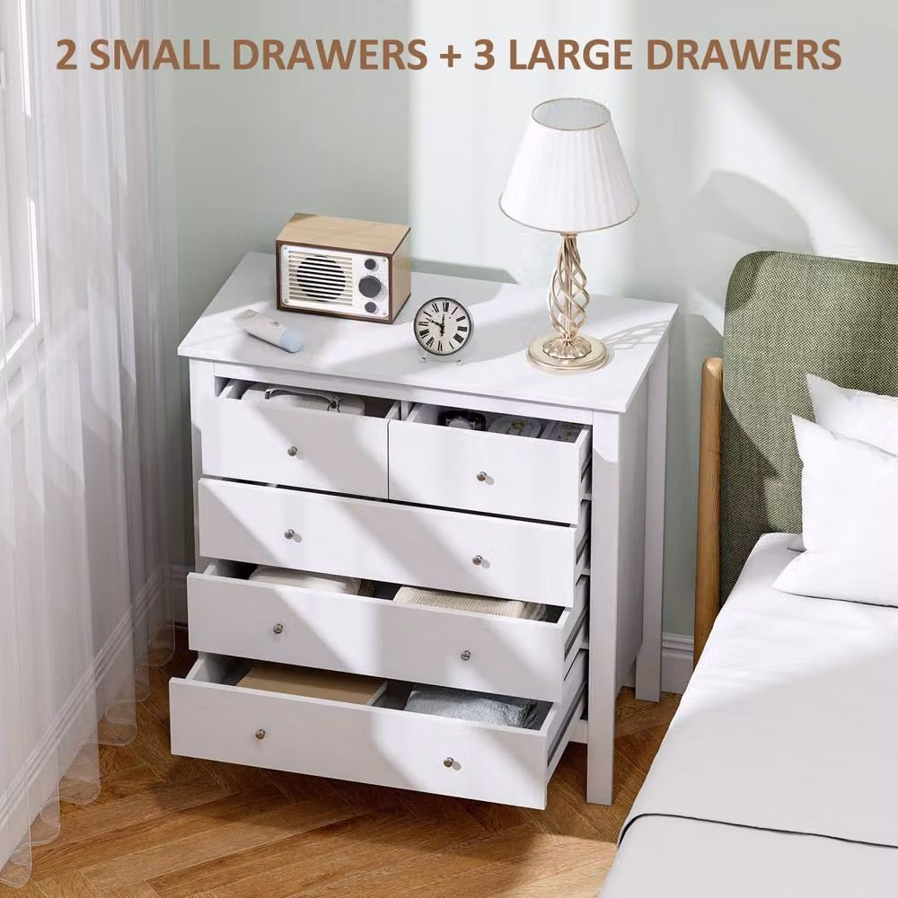 Wyld Haus Kesumo White 5 Drawer Chest, Wide Wooden Storage for Bedroom, Hallway or Living Room, W/D/H: 80.5 x 39.5 x 79 cm – 3