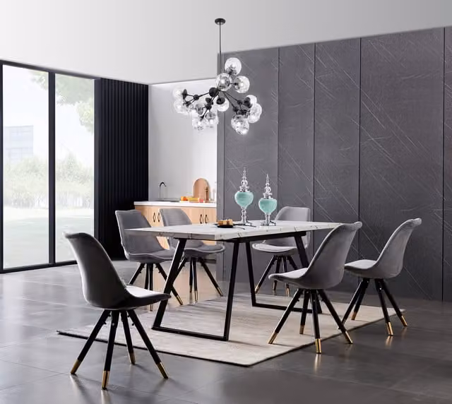 Life Interiors Sofia Toga LUX Extendable Dining Set with Marble Table and 6 Chairs in Grey and Gold