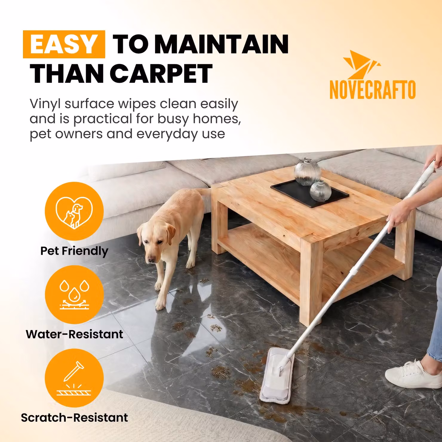 Novecrafto Self Adhesive Marble Effect Vinyl Floor Tiles, Pack of 30, Stone Look, W/D: 30.5 x 30.5 cm – 3