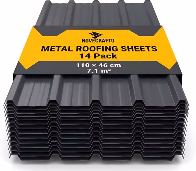 NOVECRAFTO 14 Pack Dark Grey Galvanised Corrugated Metal Roofing Sheets, 7.1sqm