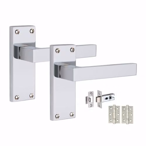 Golden Grace Straight Delta Latch Door Handles in Polished Chrome, 1 Set