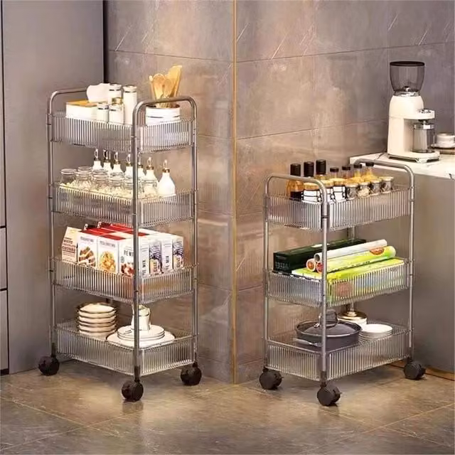 Nordara 4 Tier Acrylic Rolling Storage Trolley in Clear