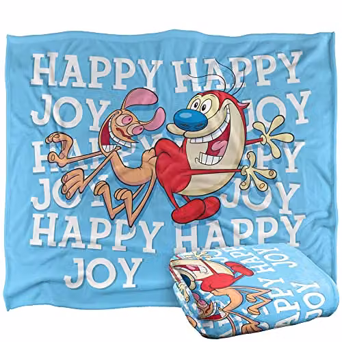 LOGOVISION Ren and Stimpy Happy Happy Joy Joy Super Soft Fleece Throw Blanket, White, W/D/H: 152 x 127 cm