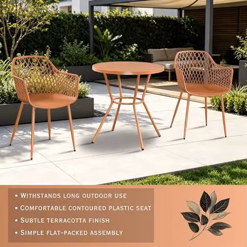 Core Products 3-Piece Bistro Garden Set with Round Metal Table and Pair of Lattice Armchairs – 2