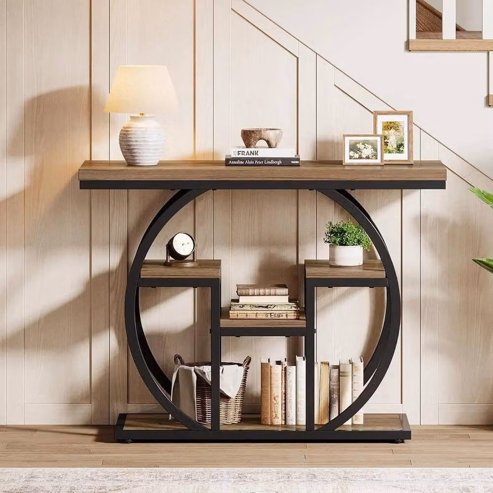 KORVIXA Industrial Console Table in Brown and Black, W/D/H: 105 x 100 x 100 cm – 3