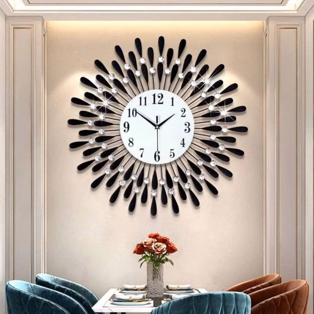 Kelvenix Diamond Sunflower Silent Quartz Wall Clock in Black, Diameter: 60 cm – 5