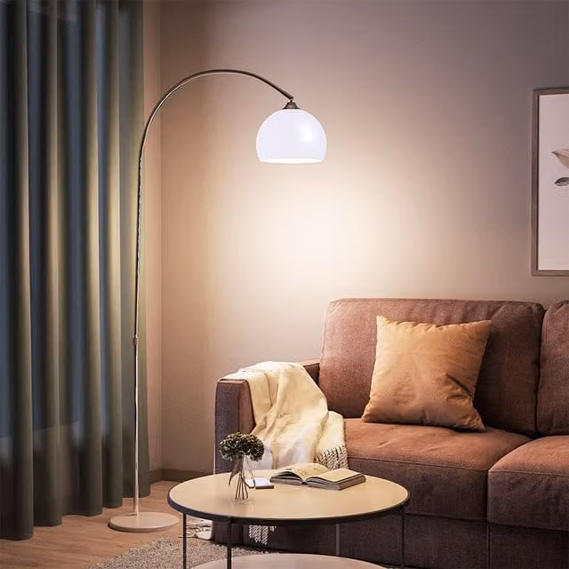 Livingandhome Rotatable Arc Floor Lamp with Marble Base in White and Silver, Height: 130-180 cm