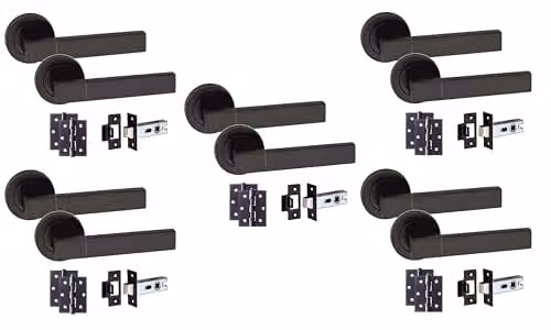 Golden Grace Capri Door Handles with Latch and Hinges in Matt Black