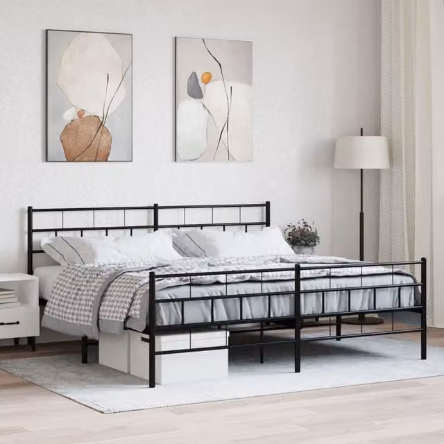 Berkfield Home Metal Bed Frame with Headboard and Footboard in Black 200 x 200 cm – 1