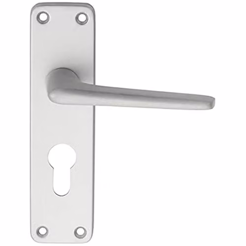 Loops Pair Straight Tapered Lever on Euro Lock Backplate, Brushed Satin Aluminium, W: 15.2 cm, H: 4.1 cm