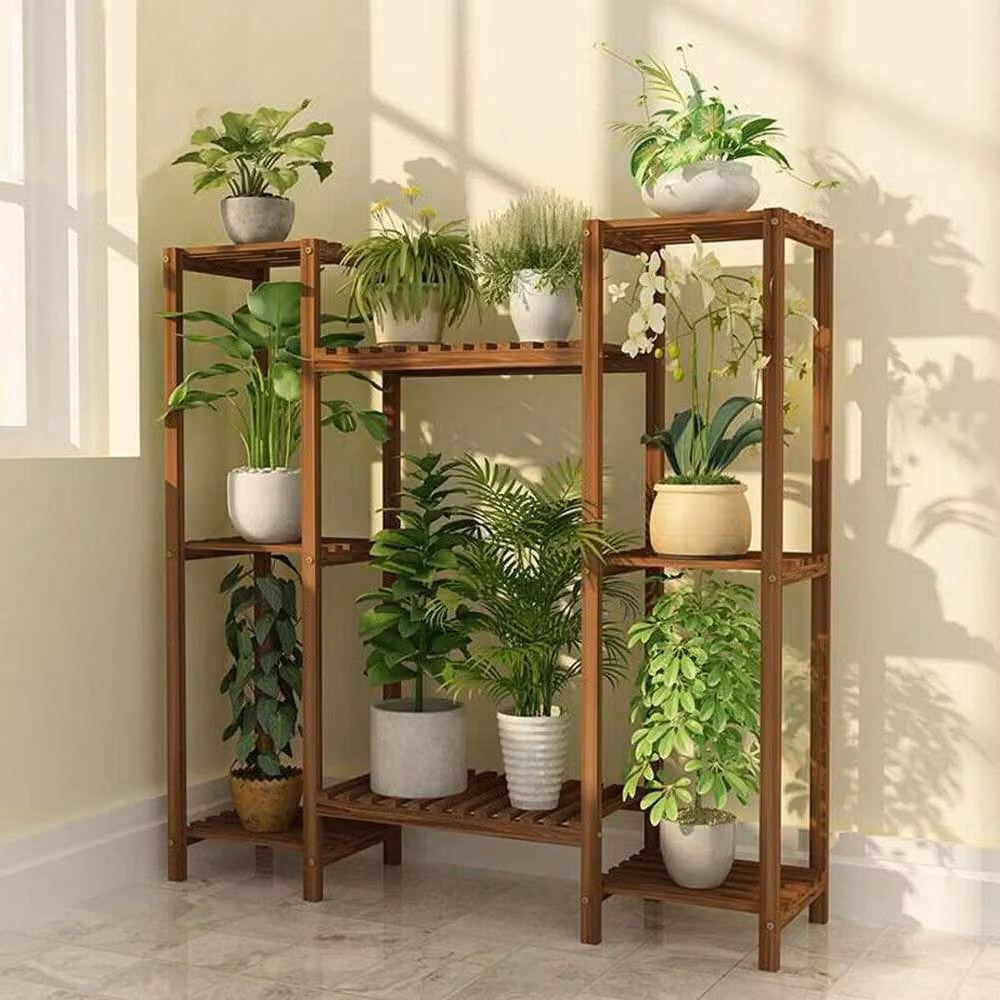 Havendro Rustic Vintage Pine Wood Plant Stand in Brown and Sand, W/D/H: 25 x 25 x 70 cm – 3