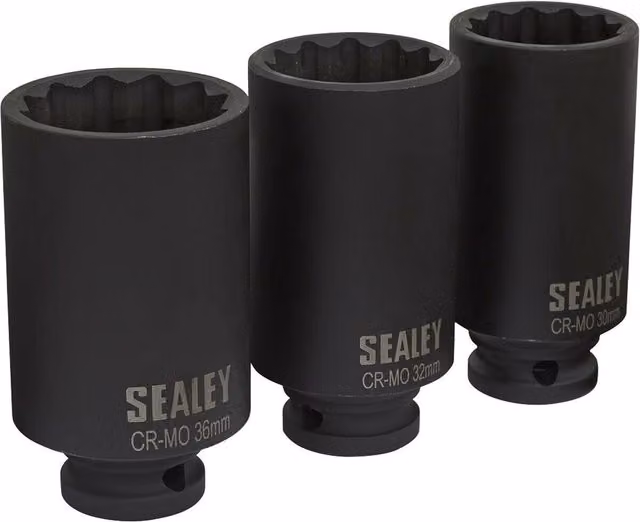 Loops 3 Pack Deep Impact Socket Set, 1/2 inch Square Drive, 12 Point, Chrome Molybdenum, 30mm, 32mm and 36mm