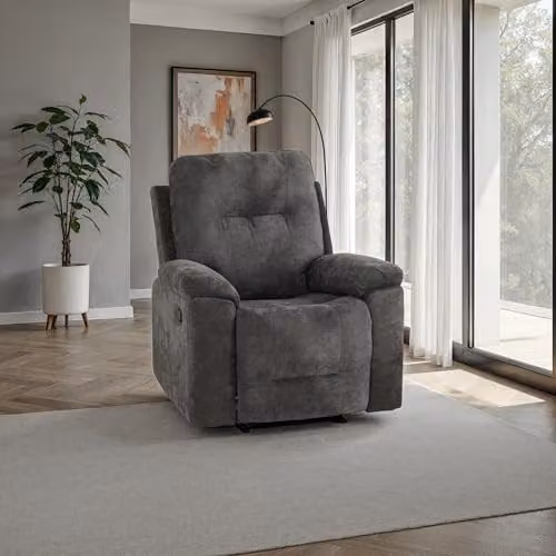 Seconique Guildford Manual Lever Relax Recliner Chair in Grey Fabric, H 90 cm x W 104 cm x D 94 cm – 2