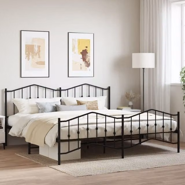 Berkfield Home Metal Bed Frame with Headboard and Footboard in Black W/D/H: 193 x 203 cm