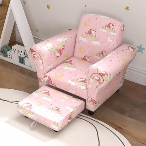AIYAPLAY Kids Armchair and Stool Set in Cloud Design, Pink, Ages 1.5-3 Years – 2