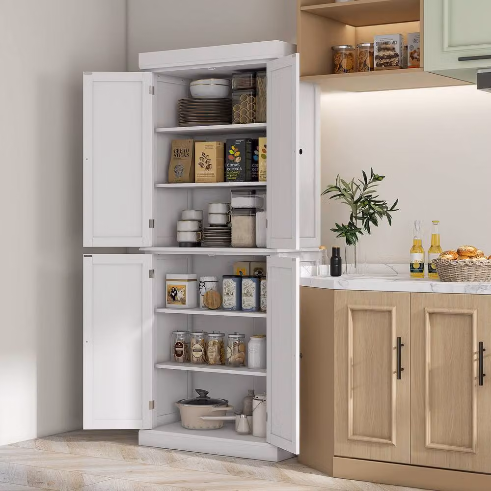 HOMCOM Freestanding 6-Tier Kitchen Cupboard Organizer with Hinged Doors in White – 2