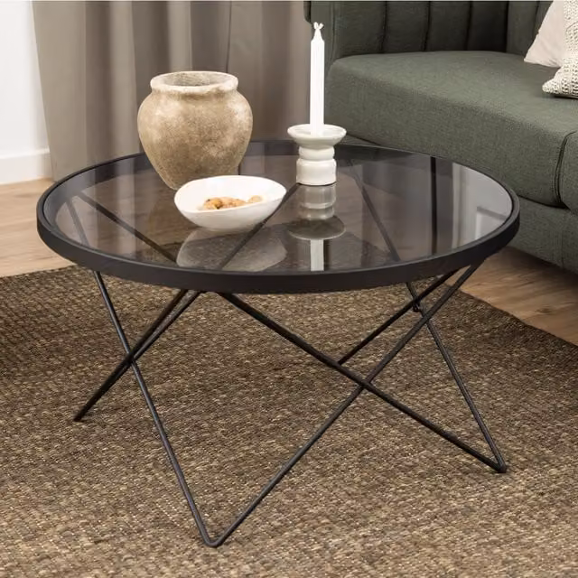Furniture To Go Cuxton Black Coffee Table with Round Smoked Glass Top