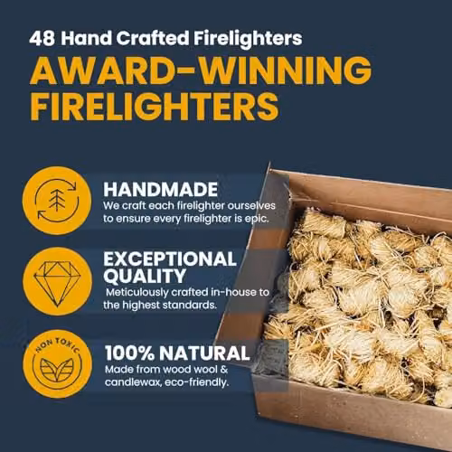 Ecoblaze Natural 48 Wood Wool Firelighters in Brown for BBQs, Fire Pits and Pizza Ovens – 4